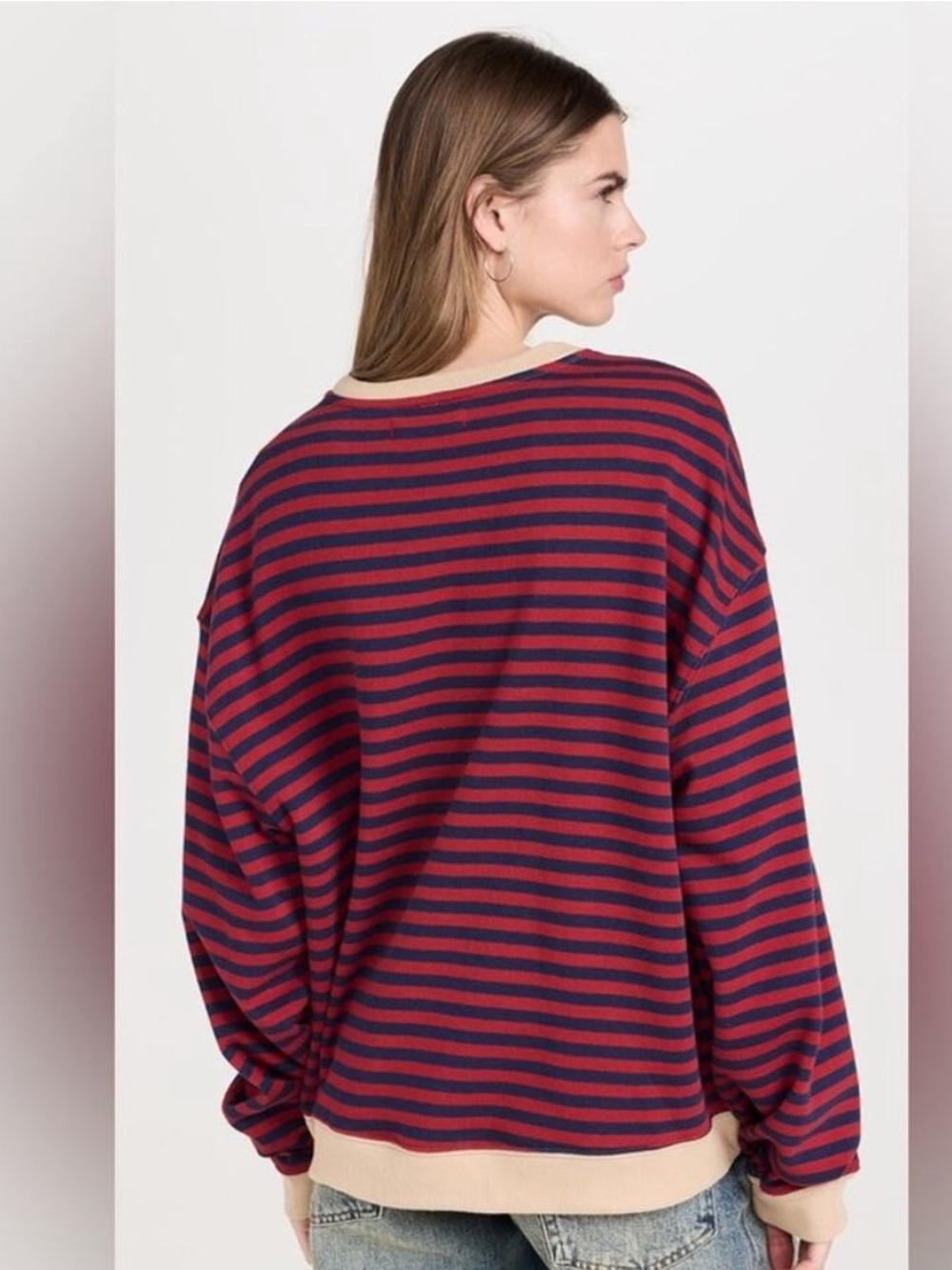 Free People Striped Pullover Sweatshirt in Burgundy and Navy - Picture 3 of 7